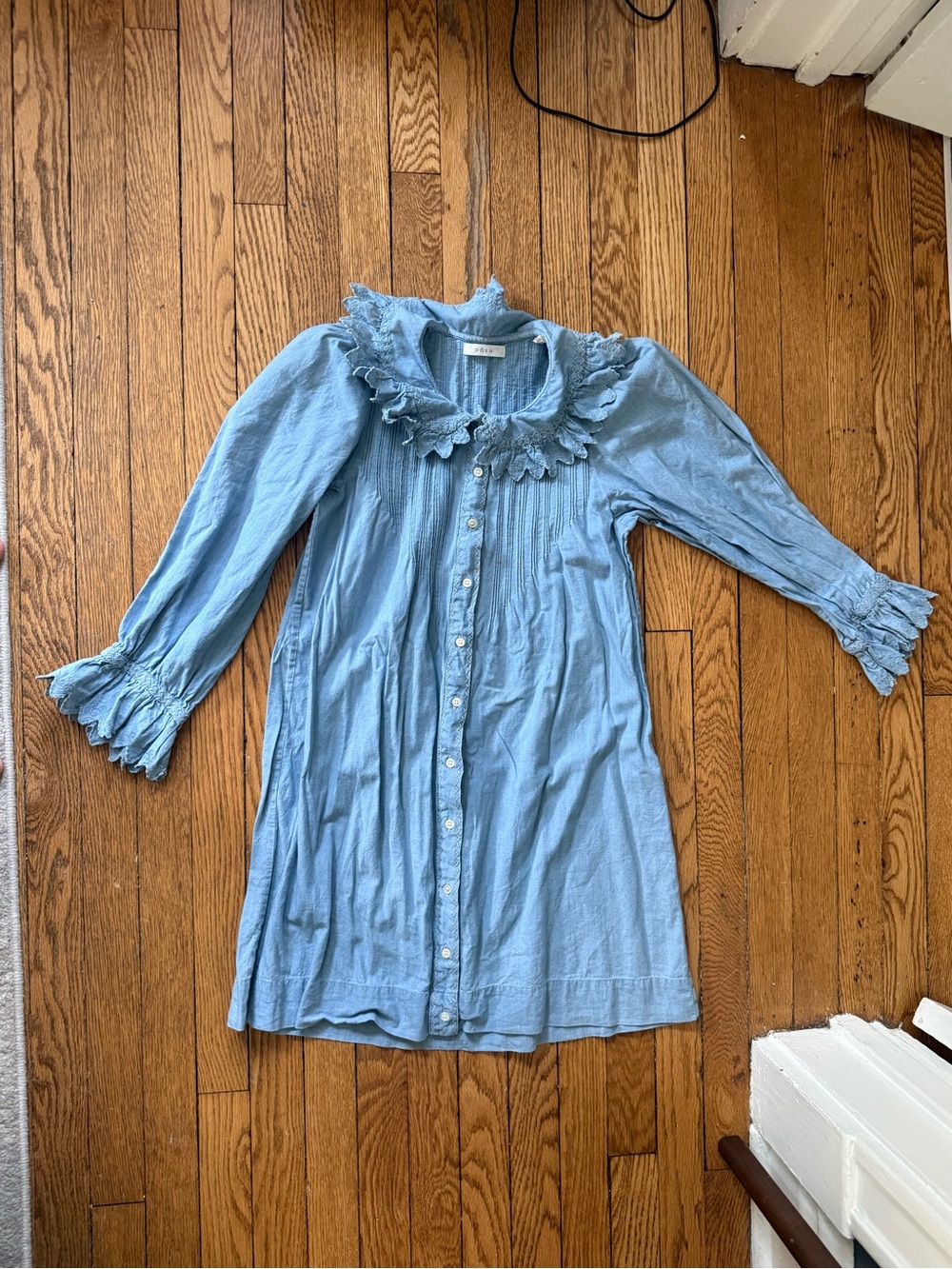 Doen Wing Mini Dress in Parisian Chambray Blue - Size XS
